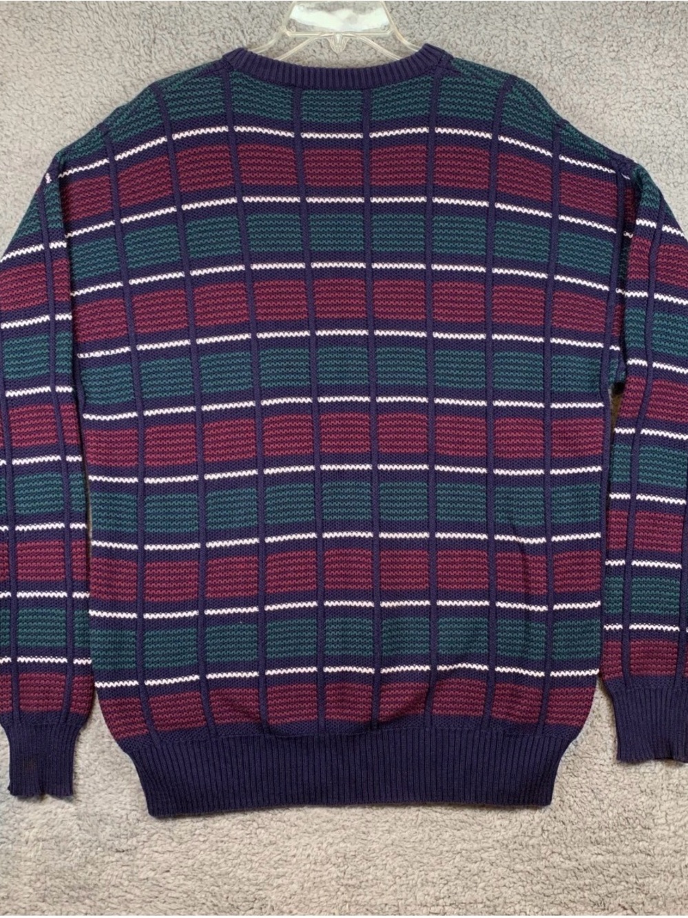 Vintage Lord Jeff Sweater Mens Medium Maroon and Green Squares Geometric - Picture 2 of 6